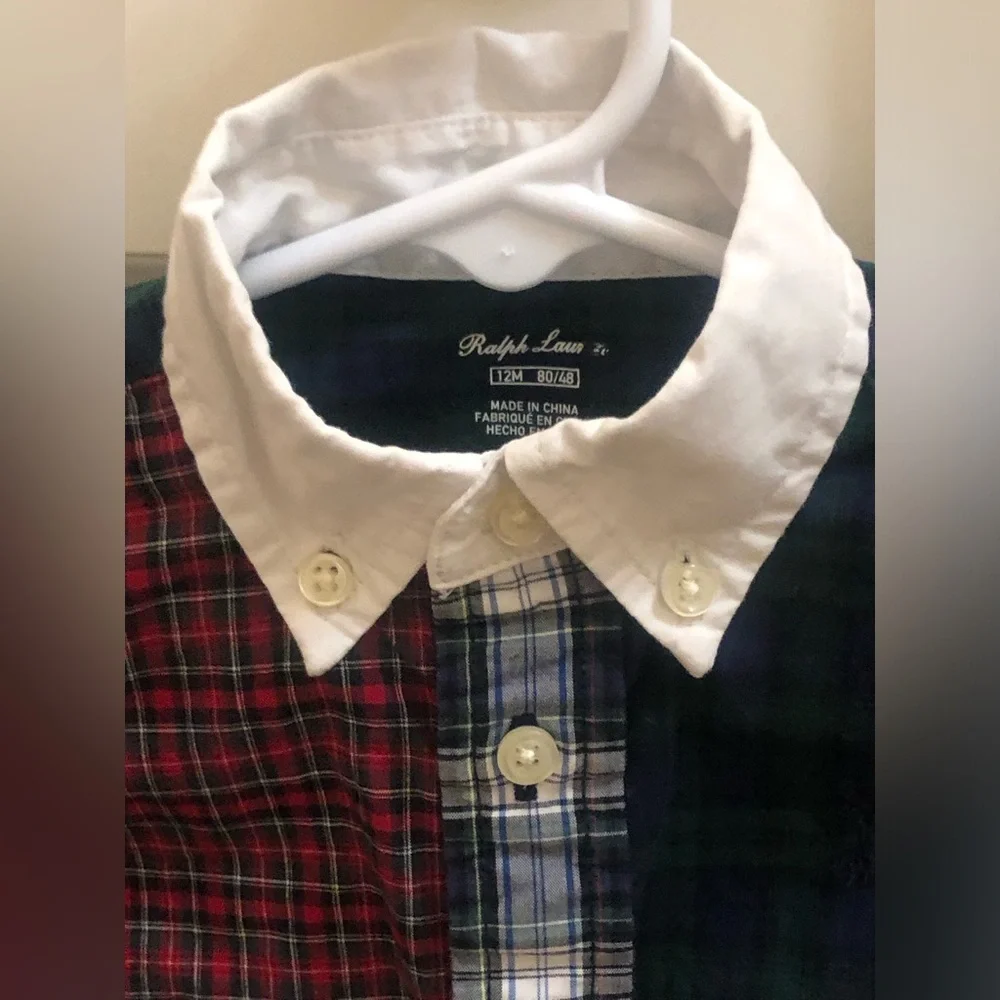Ralph Lauren Boys Plaid Button Down Collared Shirt Sz 12 Mo
